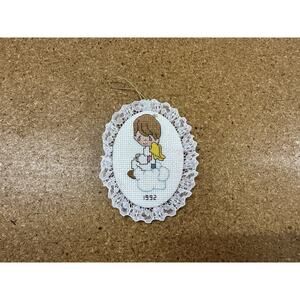 Cross Stitch Precious Moments Boy Angel Christmas Ornament VTG 1992
